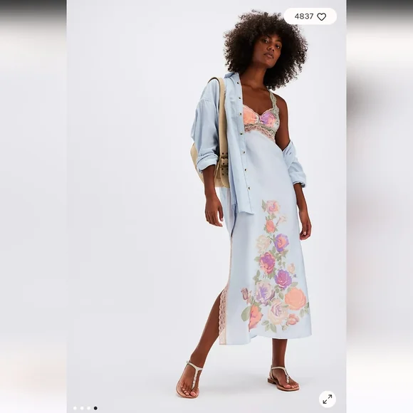 Free People Intimates Just Dreamy Maxi Slip Floral Lace Nightgown Dress Nightie - Picture 4 of 10